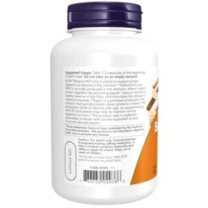 NOW Supplements, Betaine HCl 648 mg, Vegetarian Formula, Digestive Support*, 120 Veg Capsules - Image 3