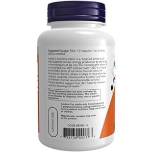NOW Supplements, Acetyl-L Carnitine 500 mg, Amino Acid, Brain And Nerve Cell Function*, 100 Veg Capsules - Image 3