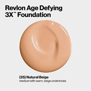 Revlon Liquid Foundation, Age Defying 3XFace Makeup, Anti-Aging and Firming Formula, SPF 30, Longwear Medium Buildable Coverage with Natural Finish, 035 Natural Beige, 1 Fl Oz - Image 3
