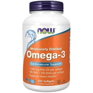 NOW Supplements, Omega-3 180 EPA / 120 DHA, Molecularly Distilled, Cardiovascular Support*, 200 Softgels - Image 1