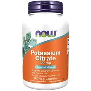 NOW Supplements, Potassium Citrate 99 mg, Supports Electrolyte Balance and Normal pH*, Essential Mineral, 180 veg Capsules - Image 1