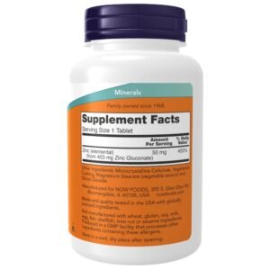 Now Foods Zinc (from 405mg of Zinc Gluconate), White, Unflavored, Tablet, 250 Count - Image 2