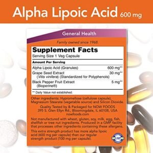 NOW Supplements, Alpha Lipoic Acid 600 mg with Grape Seed Extract & Bioperine?, Extra Strength, 120 Veg Capsules - Image 2
