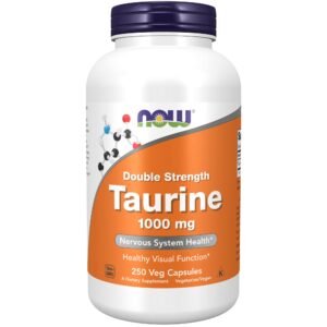 NOW Supplements, Taurine 1,000 mg, Double Strength, Nervous System Health*, 250 Veg Capsules - Image 1