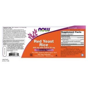 NOW Supplements, Red Yeast Rice with CoQ10, plus Milk Thistle & Alpha Lipoic Acid, 120 Veg Capsules - Image 2