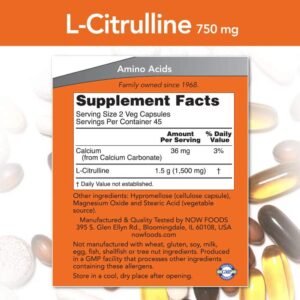 NOW Supplements, L-Citrulline 750 mg, Supports Protein Metabolism*, Amino Acid, 90 Veg Capsules - Image 2