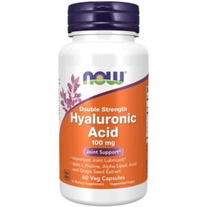 NOW Supplements, Hyaluronic Acid 100 mg, Double Strength with L-Proline, Alpha Lipoic Acid and Grape Seed Extract, 60 Veg Capsules - Image 1