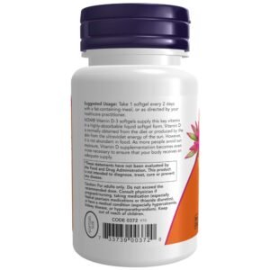 NOW Supplements, Vitamin D-3 5,000 IU, High Potency, Structural Support*, 120 Softgels - Image 3