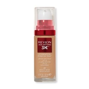 Revlon Liquid Foundation, Age Defying 3XFace Makeup, Anti-Aging and Firming Formula, SPF 30, Longwear Medium Buildable Coverage with Natural Finish, 040 Medium Beige, 1 Fl Oz - Image 1