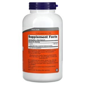 NOW Foods L-lysine 500 mg, 250 Capsules (Pack of 2) - Image 3