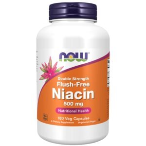 NOW Supplements, Niacin (Vitamin B-3) 500 mg, Flush-Free, Double Strength, Nutritional Health, 180 Veg Capsules - Image 1