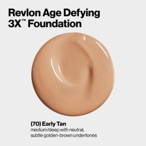 Revlon Liquid Foundation, Age Defying 3XFace Makeup, Anti-Aging and Firming Formula, SPF 30, Longwear Medium Buildable Coverage with Natural Finish, 070 Early Tan, 1 Fl Oz - Image 3