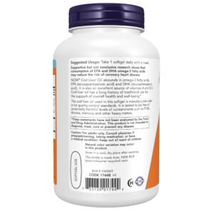 NOW Supplements, Cod Liver Oil, Extra Strength 1,000 mg with Vitamins A & D-3, EPA, DHA, 180 Softgels - Image 3