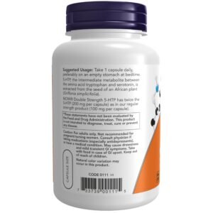 NOW Supplements, 5-HTP (5-hydroxytryptophan) 200 mg, Double Strength, Neurotransmitter Support*, 120 Veg Capsules - Image 3