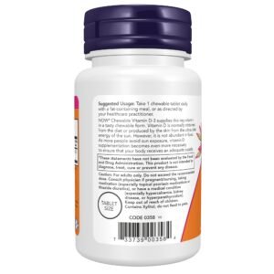 NOW Supplements, Vitamin D-3 5,000 IU, Natural Mint Flavor, Structural Support*, 120 Chewables - Image 3