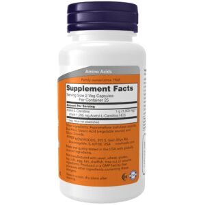 NOW Supplements, Acetyl-L Carnitine 500 mg, Amino Acid, Brain And Nerve Cell Function*, 50 Veg Capsules - Image 2