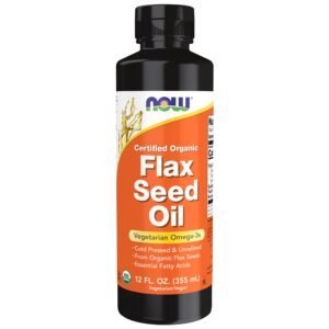 NOW Supplements, Certified Organic Flax Seed Oil Liquid, Cold-Pressed and Unrefined, 12-Ounce - Image 1