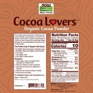 NOW Foods Organic Cocoa Powder, Unsweetened-12 oz - Image 2