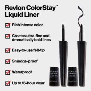Revlon Liquid Eyeliner, ColorStay Eye Makeup, Waterproof, Smudgeproof, Longwearing with Ultra-Fine Tip, 251 Blackest Black, 0.08 Fl Oz (Pack of 1) - Image 3