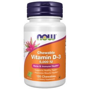 NOW Supplements, Vitamin D-3 5,000 IU, Natural Mint Flavor, Structural Support*, 120 Chewables - Image 1