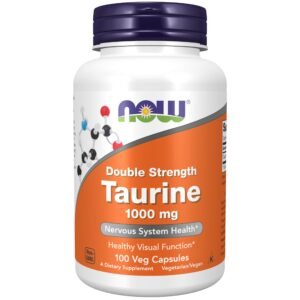 NOW Supplements, Taurine 1,000 mg, Double Strength, Nervous System Health*, 100 Veg Capsules - Image 1