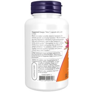 NOW Supplements, Biotin 10 mg (10,000 mcg), Extra Strength, Energy Production*, 120 Veg Capsules - Image 3