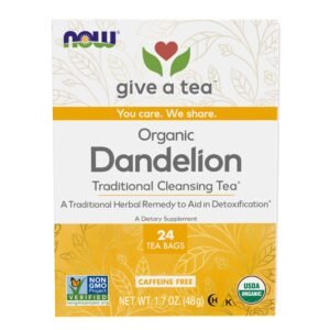 NOW Foods, Certified Organic Dandelion Traditional Cleansing Herbal Tea, Caffeine-Free, Non-GMO, Premium Unbleached Tea Bags with No-Staples Design, 24-Count - Image 1