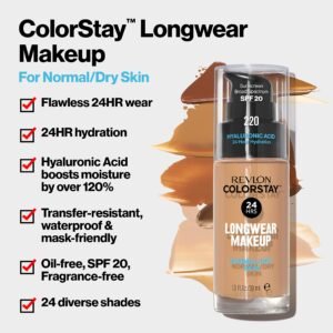 Revlon Liquid Foundation, ColorStay Face Makeup for Normal & Dry Skin, SPF 20, Longwear Medium-Full Coverage with Natural Finish, Oil Free, 110 Ivory, 1 Fl Oz - Image 3