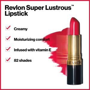 Revlon Lipstick, Super Lustrous Lipstick, Creamy Formula For Soft, Fuller-Looking Lips, Moisturized Feel in Reds & Corals, Revlon Red (730) 0.15 oz - Image 5