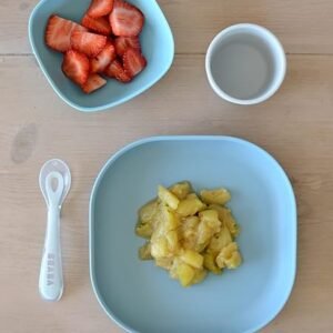 BEABA Silicone 4-Piece Meal Set - Easy to Clean - Dishwasher and Microwave Safe - Soft, Unbreakable, Non-slip Suction Bottom - Includes Plate, Bowl, Cup and 2nd Stage Silicone Spoon (Rain) - Image 3