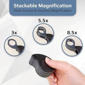 Carson TriView 3X/5.5X/8.5X Folding Loupe Magnifier with Built-in Case (TV-36), Black - Image 2