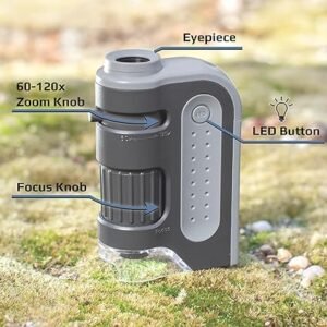 Carson MicroBrite Plus 60x-120x LED Lighted Pocket Microscope, Portable Handheld Microscope for Adults, Mini Microscope for Student Science Lab, STEM Educational Portable Microscope (MM-300) - Image 3