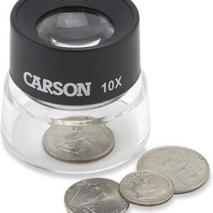 Carson LumiLoupe 10X Power Black/Clear Stand Magnifier, Ambient Light, 1.0 inch Lens Diameter, 2.0 inch Base Diameter, 2.0 x 1.75 x 2.0 inches, 0.05 kg - Image 4