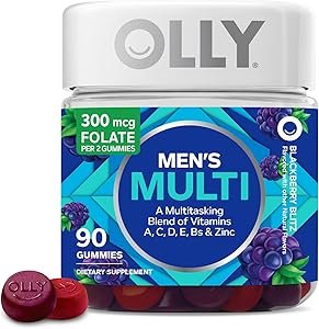 OLLY Men's Multivitamin Gummy, Vitamins A, C, D, E, B, Zinc, Blackberry Flavor, 45 Day Supply -