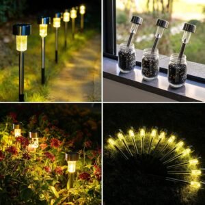 GIGALUMI Solar Pathway Lights 12 Pack, Stainless Steel IP44 Waterproof Auto On/Off Outdoor LED Solar Landscape Lights for Garden, Yard, Patio, Path and Walkway. (Warm White)ââ‚¬¦ââ‚¬¦ - Image 3
