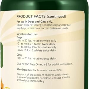 NOW Pet Health, Pet Allergy Supplement, Formulated for Cats & Dogs, NASC Certified, 75 Chewable Tablets - Image 2