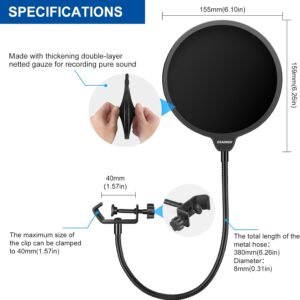 Aokeo Clamp On Studio Microphone Mic Round Shape Wind Pop Filter Mask Shield - Image 6