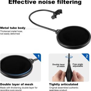 Aokeo Clamp On Studio Microphone Mic Round Shape Wind Pop Filter Mask Shield - Image 4